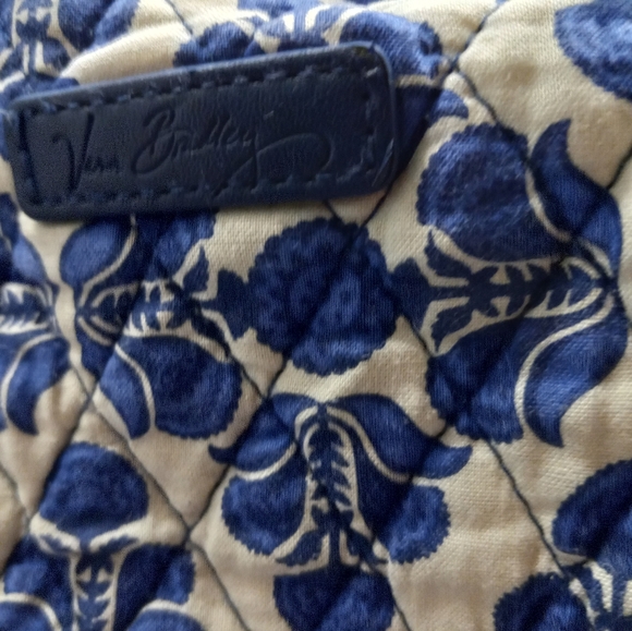 Vera Bradley Cobalt Tile Quilted Floral Tote Handbag Purplish Blue White Purse - Picture 11 of 14